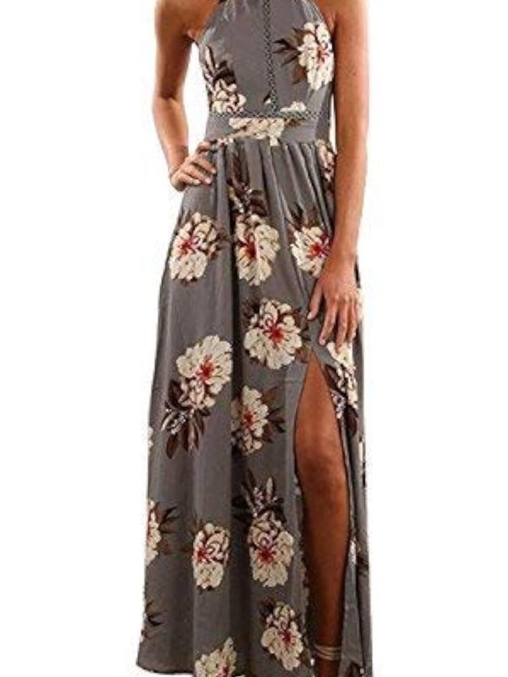 Floral Halter Maxi Dress w/Side Slit